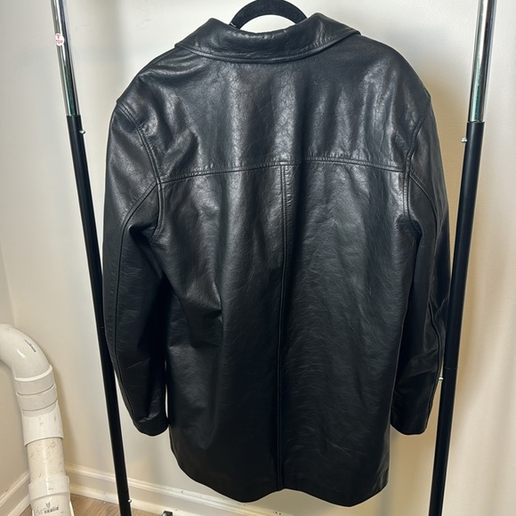 Vintage Merona Genuine Leather Black Long Trench Button Up Collared Jacket SZ L - Picture 6 of 8